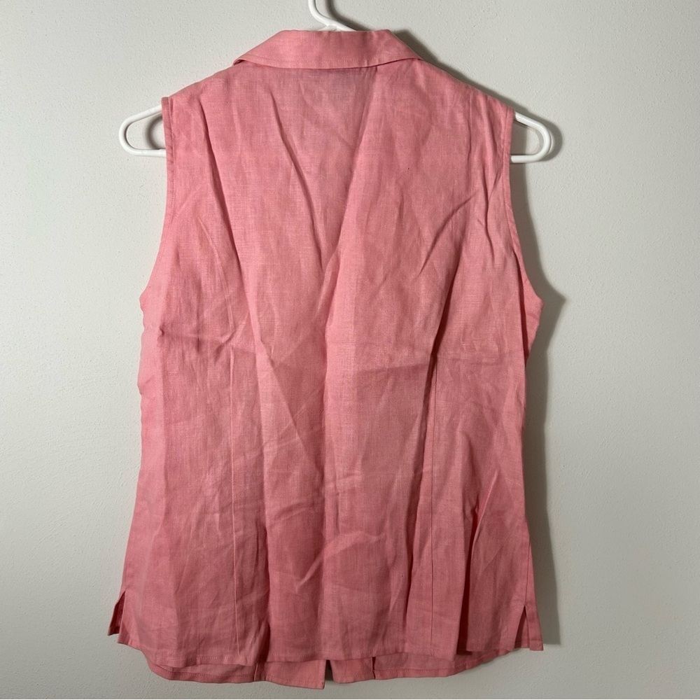 Harold's Pink Linen Button-Down Fitted Sleeveless Collared Top Size 4 - Picture 2 of 7